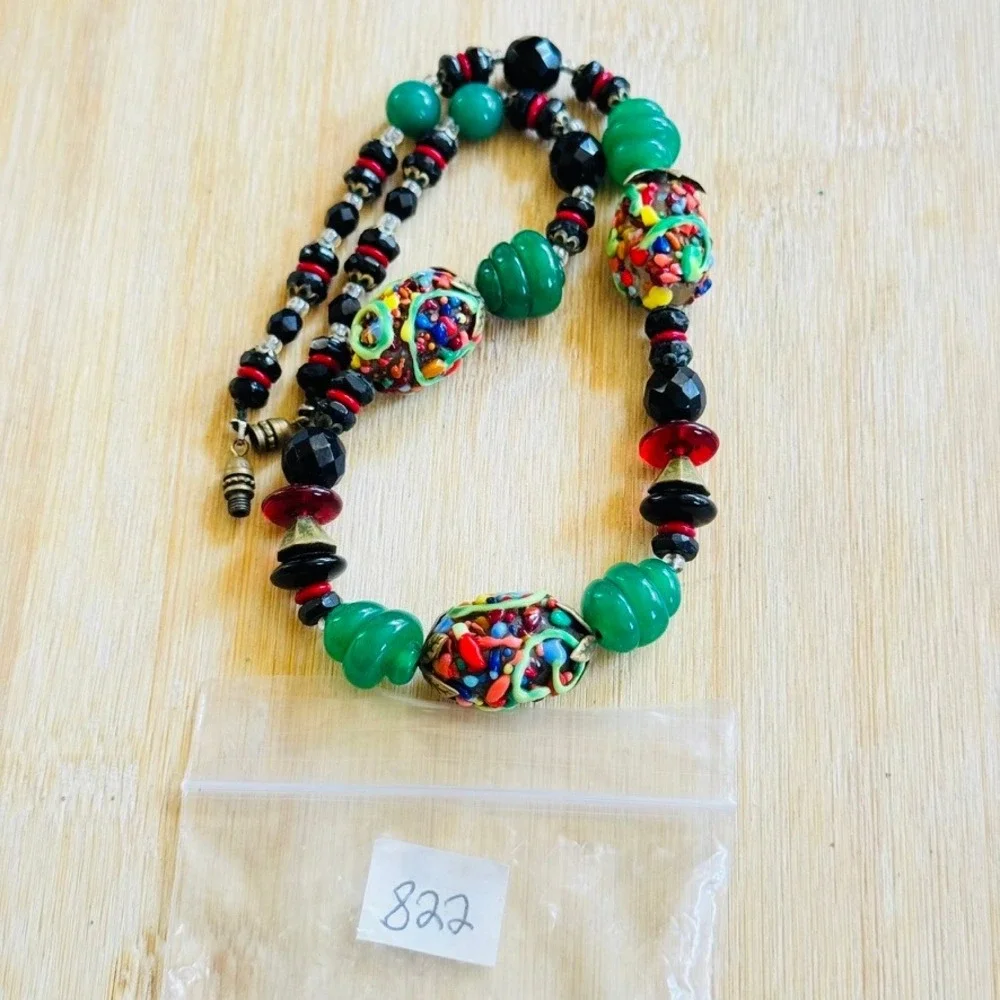 Vtg Confetti Glass Necklace Beaded Venetian Murano Art Deco Italy Colorful 17